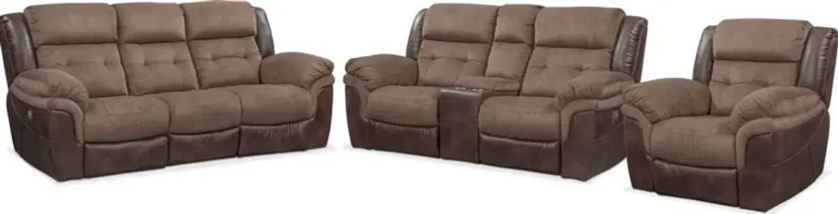 Tacoma Dual-Power Reclining Sofa, Loveseat and Recliner - Brown