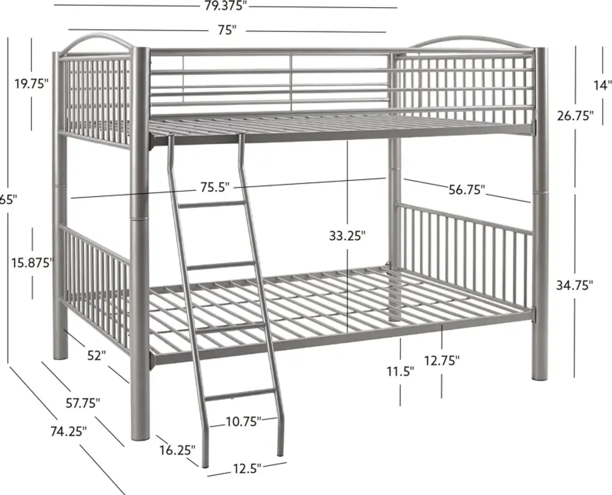 Chase Full over Full Bunk Bed - Pewter