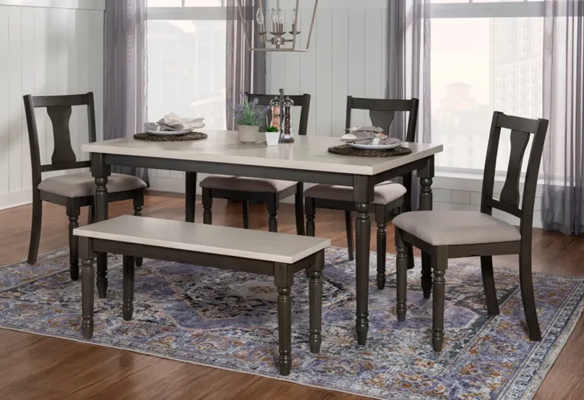 Clayes Dining Table, 4 Chairs and Bench - Gray