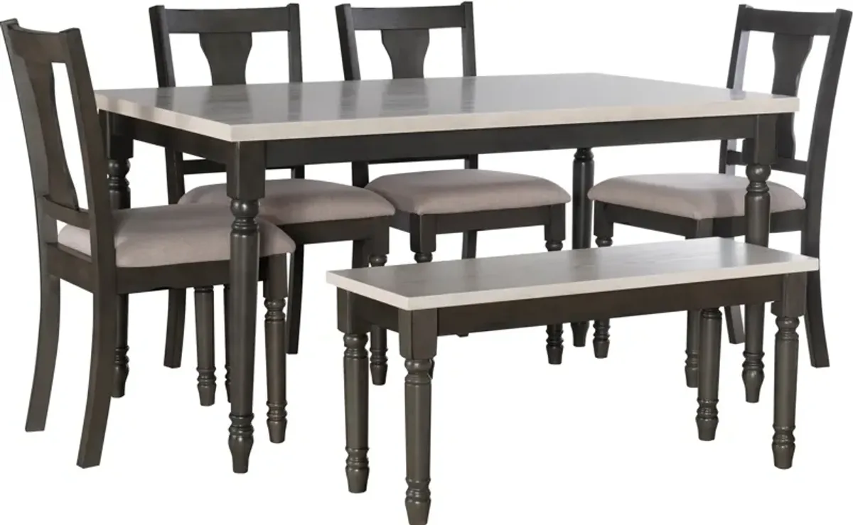 Clayes Dining Table, 4 Chairs and Bench - Gray