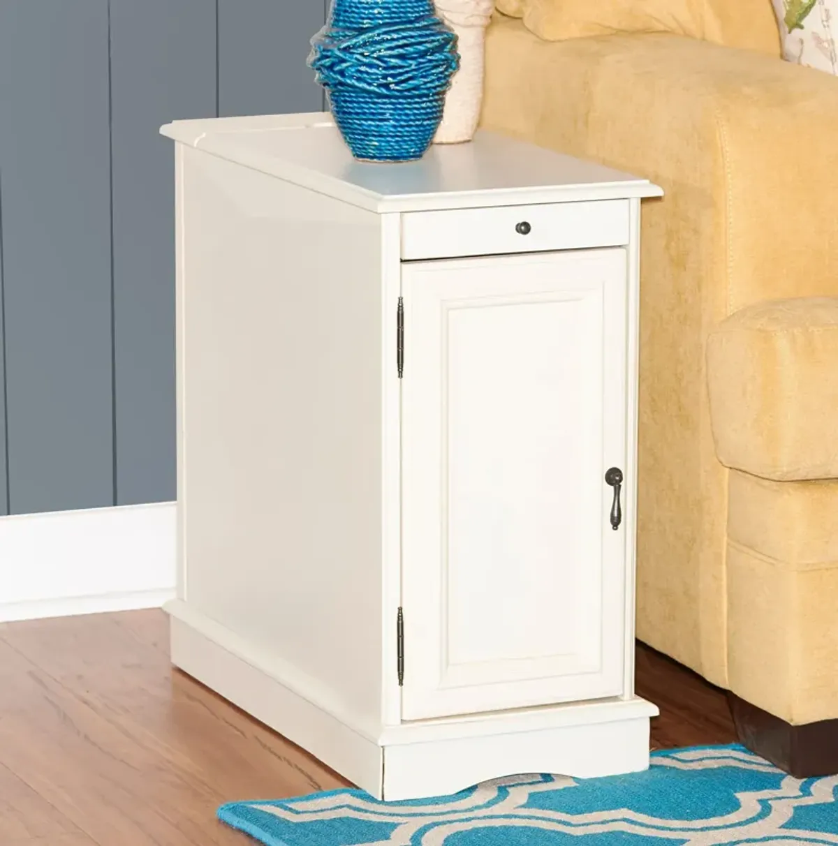 Clarence Side Table with USB Charging - White