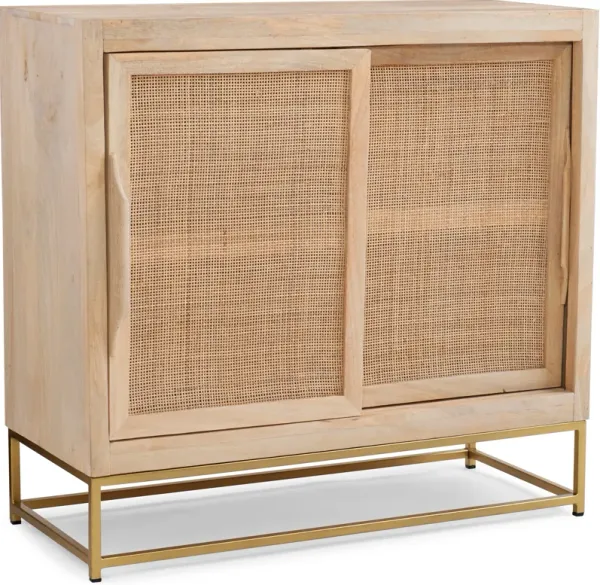 Gelda Rattan Nightstand with Sliding Doors