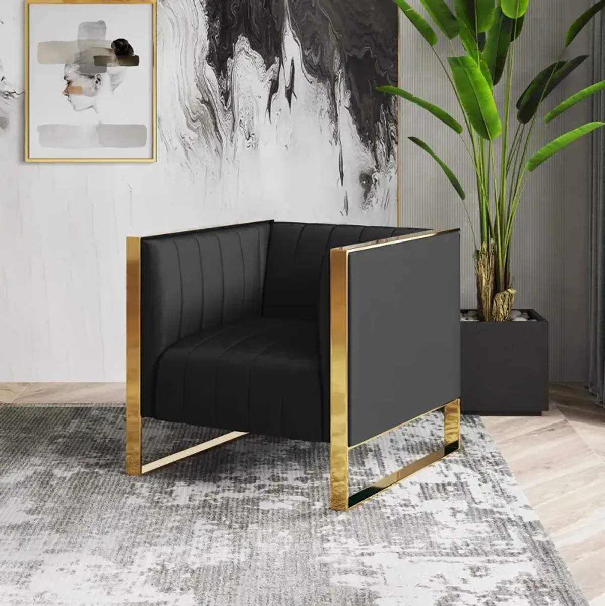 Dobrev Accent Chair - Black/Rose Gold