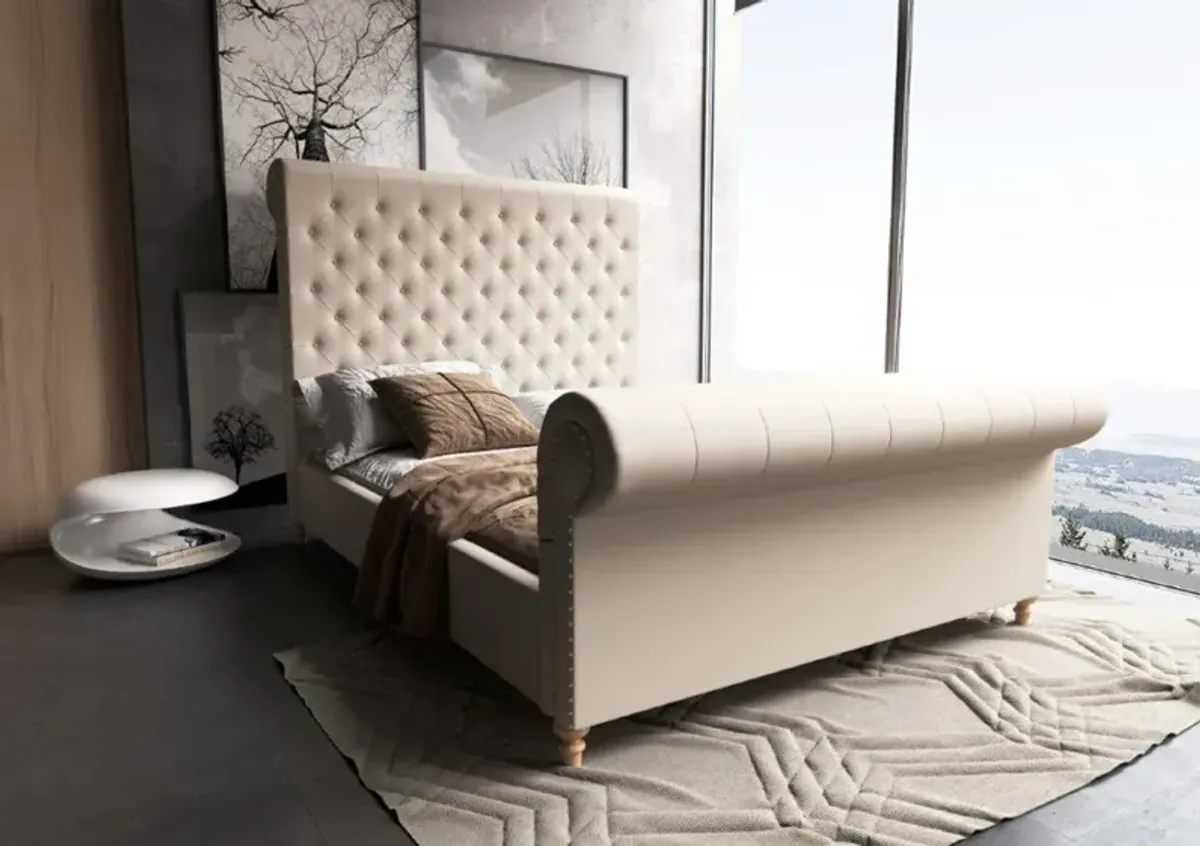 Nina Full Upholstered Platform Bed -Cream