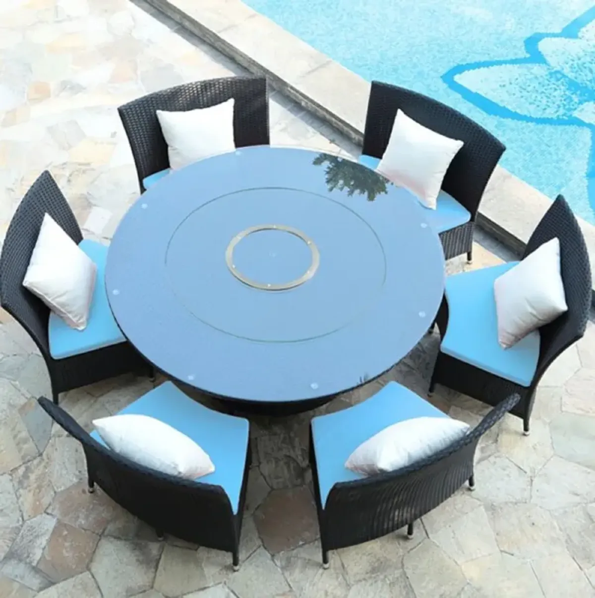 Kauai Outdoor Dining Table and 6 Chairs - Black/Blue