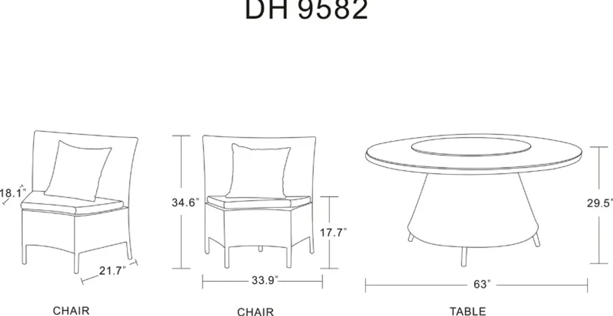 Kauai Outdoor Dining Table and 6 Chairs - Black/Orange