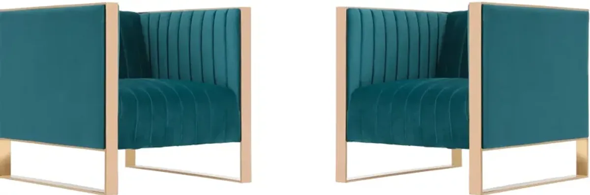 Dobrev Set of 2 Accent Chairs - Teal/Rose Gold