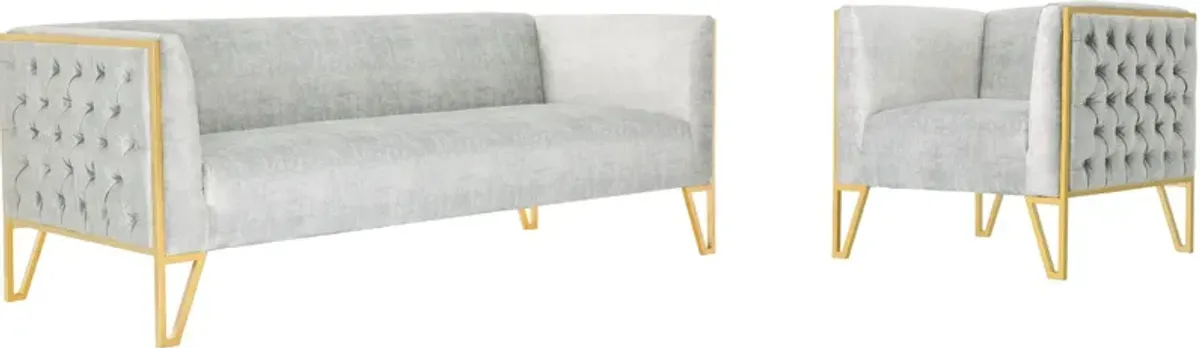 Knightley Sofa and Chair Set - Grey/Gold