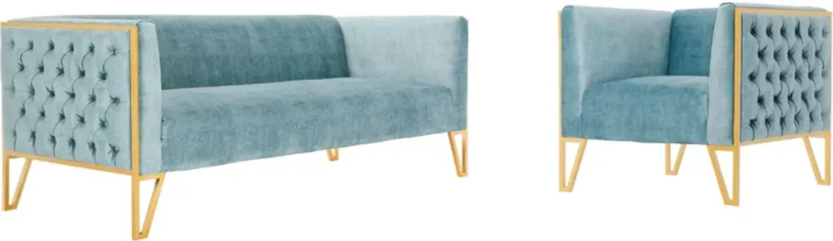 Knightley Sofa and Chair Set - Blue/Gold