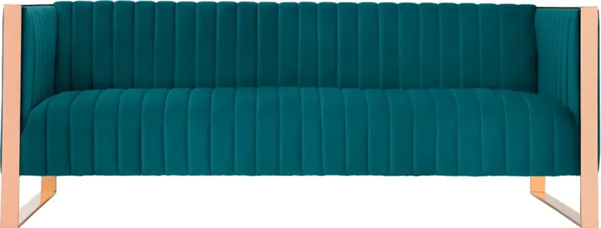 Dobrev Sofa and Chair Set - Teal/R.Gld