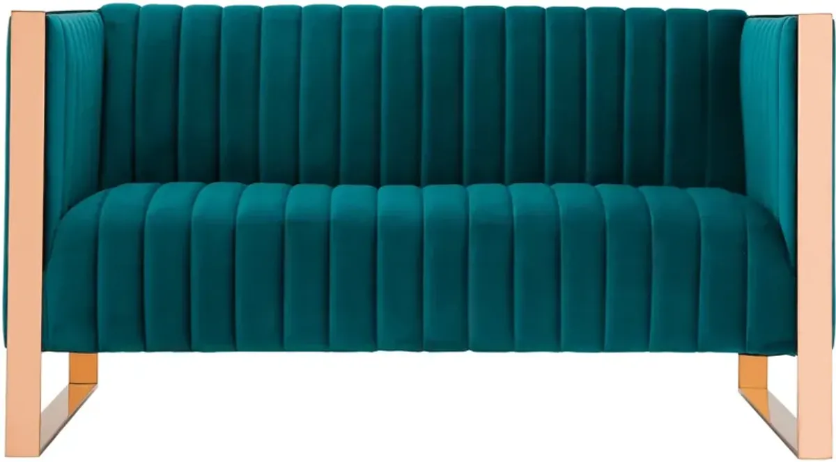 Dobrev Sofa, Loveseat and Chair - Teal/Rose Gold