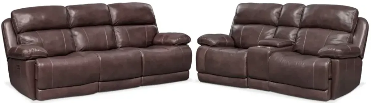 Monte Carlo Dual-Power Reclining Sofa and Loveseat Set - Chocolate