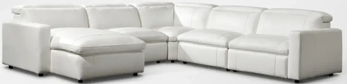 Happy 5-Piece Dual-Power Reclining Sectional with Left-Facing Chaise and 2 Reclining Seats - White