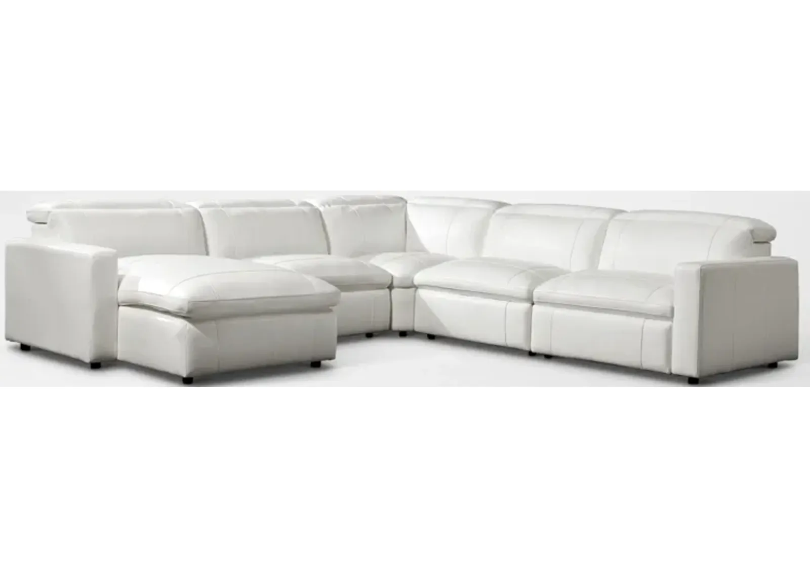 Happy 5-Piece Dual-Power Reclining Sectional with Left-Facing Chaise and 2 Reclining Seats - White