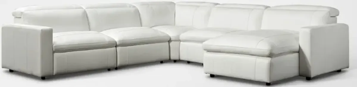 Happy 5-Piece Dual-Power Reclining Sectional with Right-Facing Chaise and 2 Reclining Seats - White