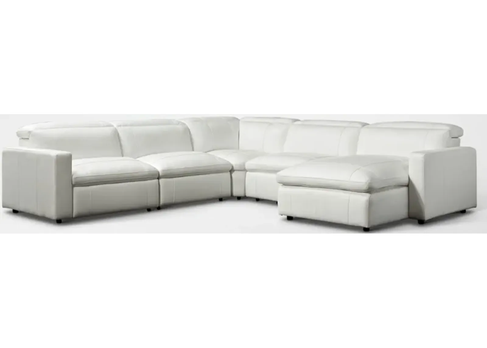 Happy 5-Piece Dual-Power Reclining Sectional with Right-Facing Chaise and 2 Reclining Seats - White