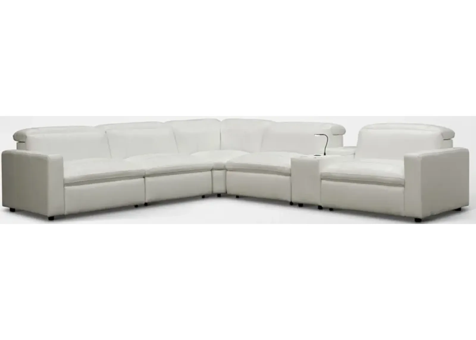 Happy 6-Piece Dual-Power Reclining Sectional with 3 Reclining Seats - White