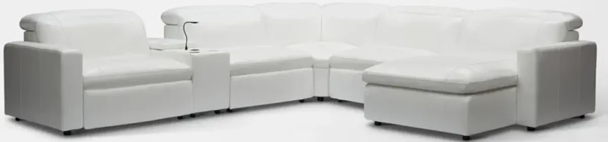 Happy 6-Piece Dual-Power Reclining Sectional with Right-Facing Chaise and 2 Reclining Seats - White