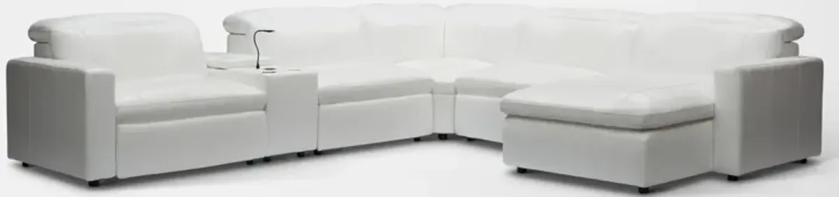 Happy 6-Piece Dual-Power Reclining Sectional with Right-Facing Chaise and 2 Reclining Seats - White