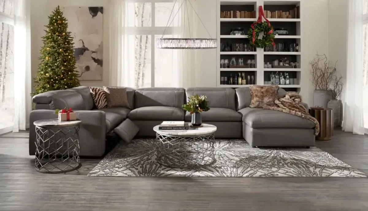 Happy 5-Piece Dual-Power Reclining Sectional with Right-Facing Chaise and 2 Reclining Seats - Gray