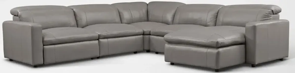 Happy 5-Piece Dual-Power Reclining Sectional with Right-Facing Chaise and 2 Reclining Seats - Gray