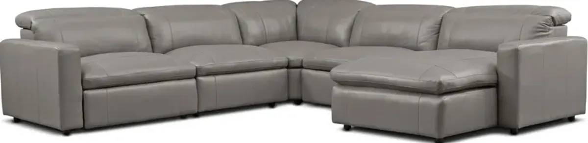 Happy 5-Piece Dual-Power Reclining Sectional with Right-Facing Chaise and 2 Reclining Seats - Gray