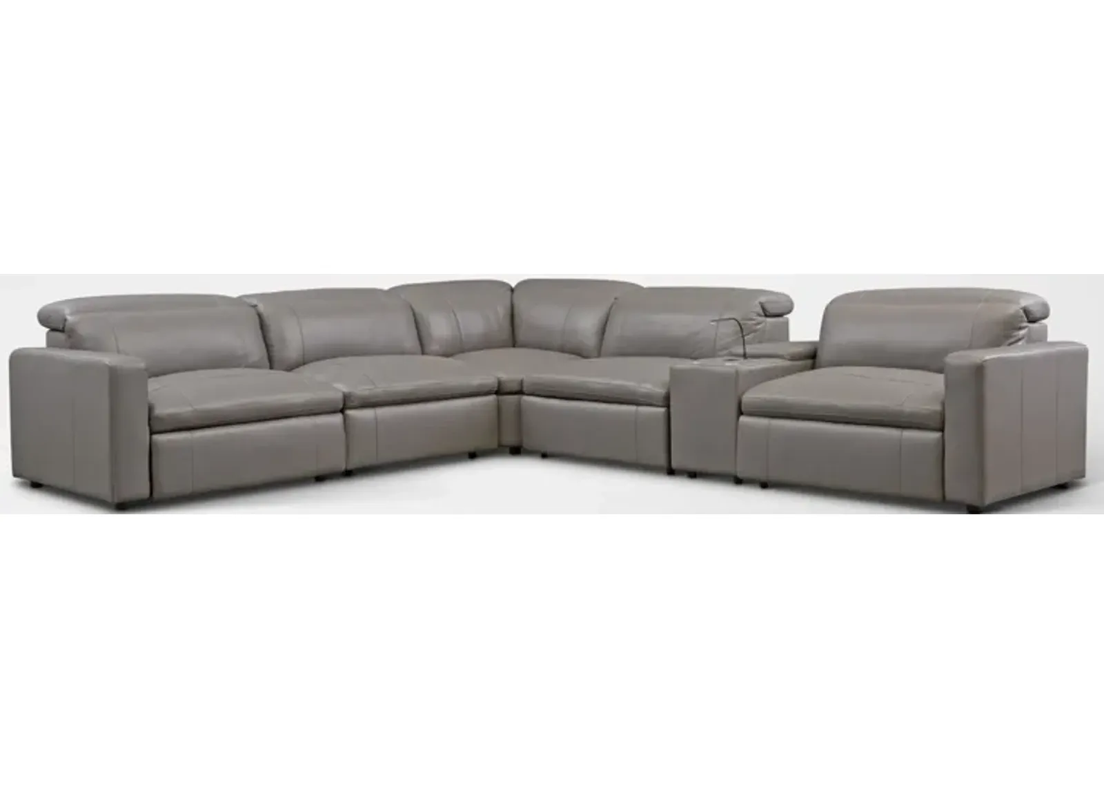 Happy 6-Piece Dual-Power Reclining Sectional with 3 Reclining Seats - Gray