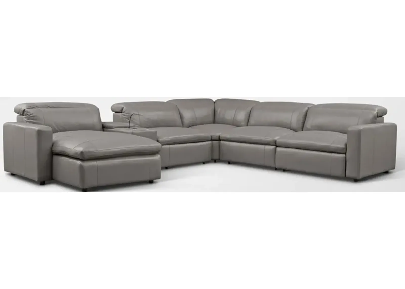 Happy 6-Piece Dual-Power Reclining Sectional with Left-Facing Chaise and 2 Reclining Seats - Gray