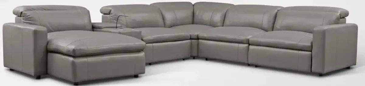 Happy 6-Piece Dual-Power Reclining Sectional with Left-Facing Chaise and 2 Reclining Seats - Gray