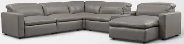 Happy 6-Piece Dual-Power Reclining Sectional with Right-Facing Chaise and 2 Reclining Seats - Gray