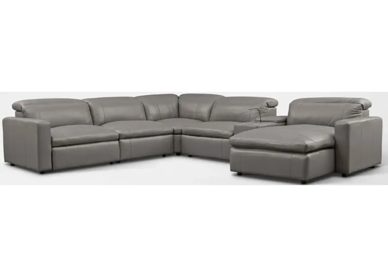 Happy 6-Piece Dual-Power Reclining Sectional with Right-Facing Chaise and 2 Reclining Seats - Gray