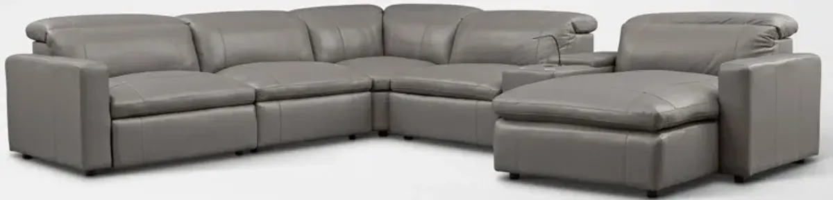 Happy 6-Piece Dual-Power Reclining Sectional with Right-Facing Chaise and 2 Reclining Seats - Gray