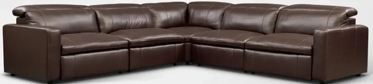 Happy 5-Piece Dual-Power Reclining Sectional with 3 Reclining Seats - Brown