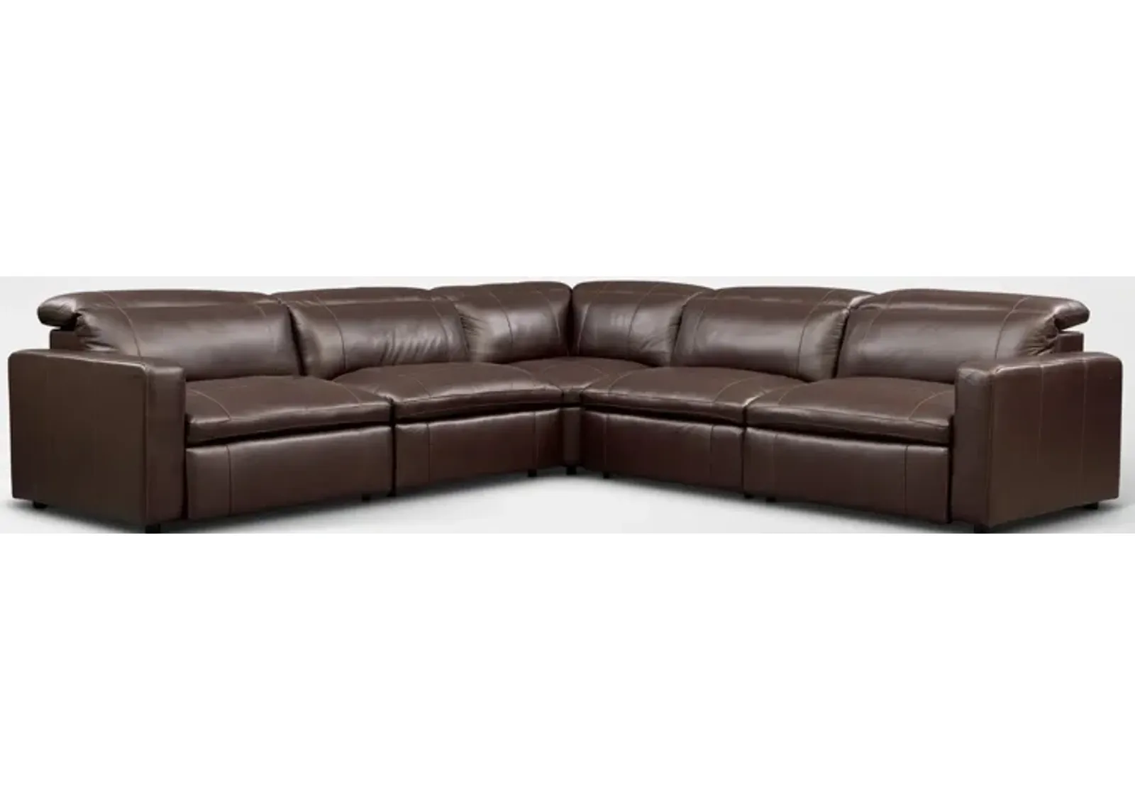 Happy 5-Piece Dual-Power Reclining Sectional with 3 Reclining Seats - Brown