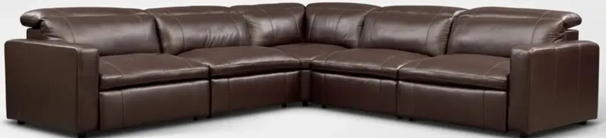 Happy 5-Piece Dual-Power Reclining Sectional with 3 Reclining Seats - Brown