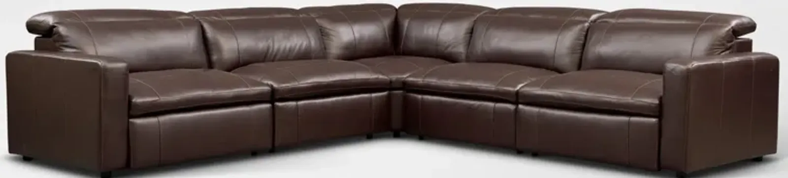 Happy 5-Piece Dual-Power Reclining Sectional with 3 Reclining Seats - Brown