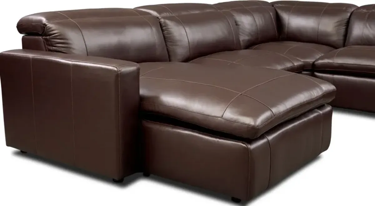 Happy 5-Piece Dual-Power Reclining Sectional with Left-Facing Chaise and 2 Reclining Seats - Brown