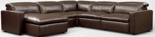 Happy 5-Piece Dual-Power Reclining Sectional with Left-Facing Chaise and 2 Reclining Seats - Brown