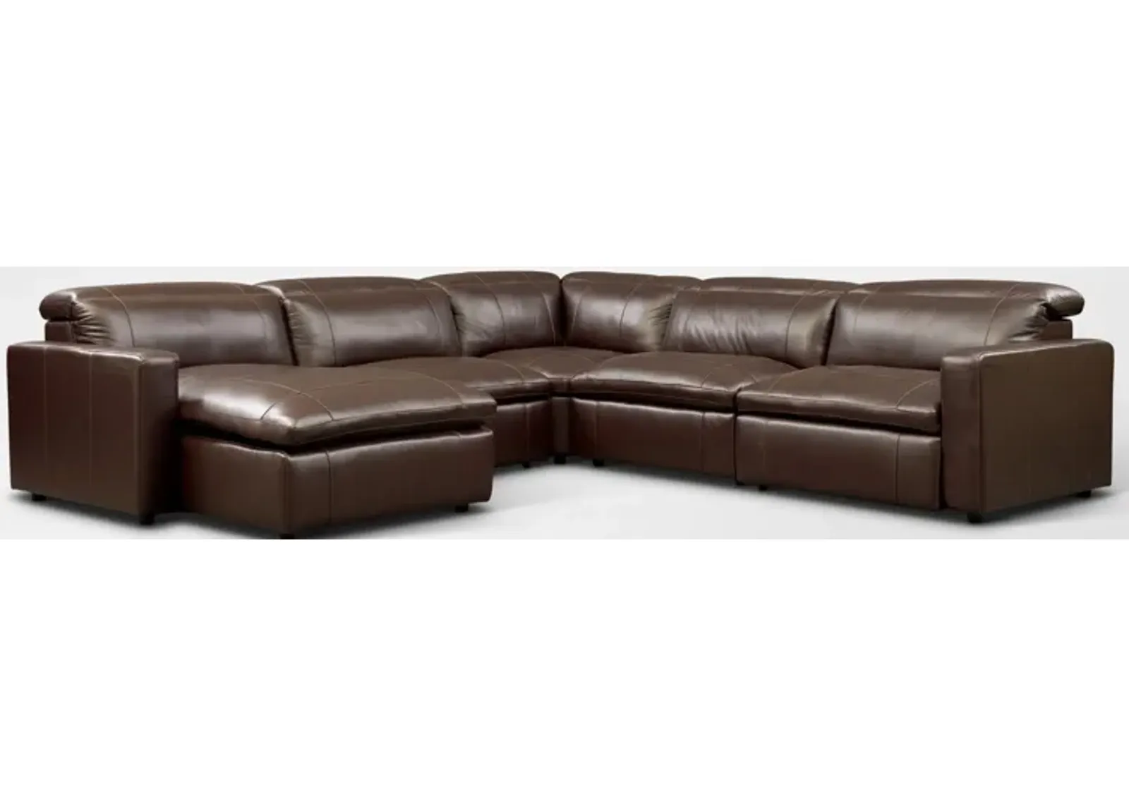 Happy 5-Piece Dual-Power Reclining Sectional with Left-Facing Chaise and 2 Reclining Seats - Brown