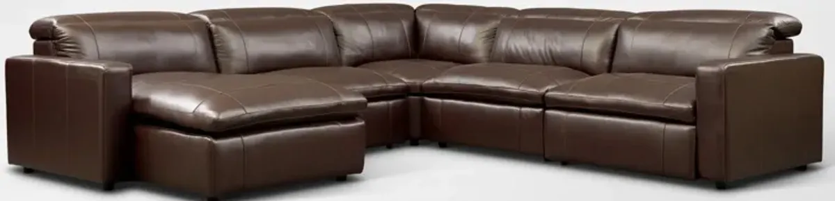 Happy 5-Piece Dual-Power Reclining Sectional with Left-Facing Chaise and 2 Reclining Seats - Brown