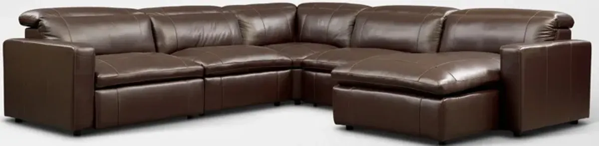 Happy 5-Piece Dual-Power Reclining Sectional with Right-Facing Chaise and 2 Reclining Seats - Brown