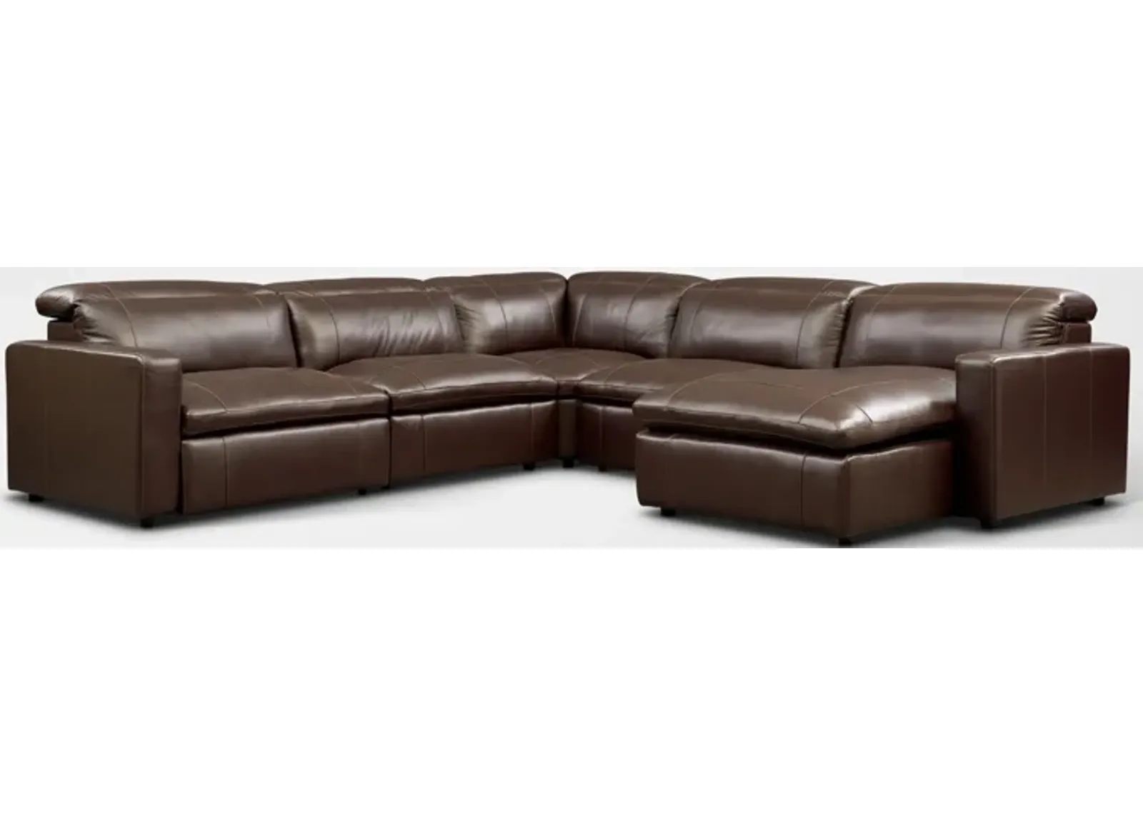 Happy 5-Piece Dual-Power Reclining Sectional with Right-Facing Chaise and 2 Reclining Seats - Brown