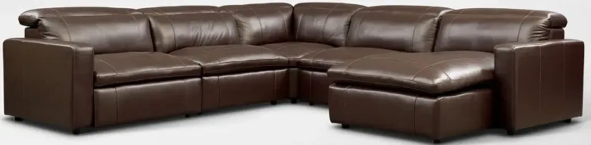 Happy 5-Piece Dual-Power Reclining Sectional with Right-Facing Chaise and 2 Reclining Seats - Brown