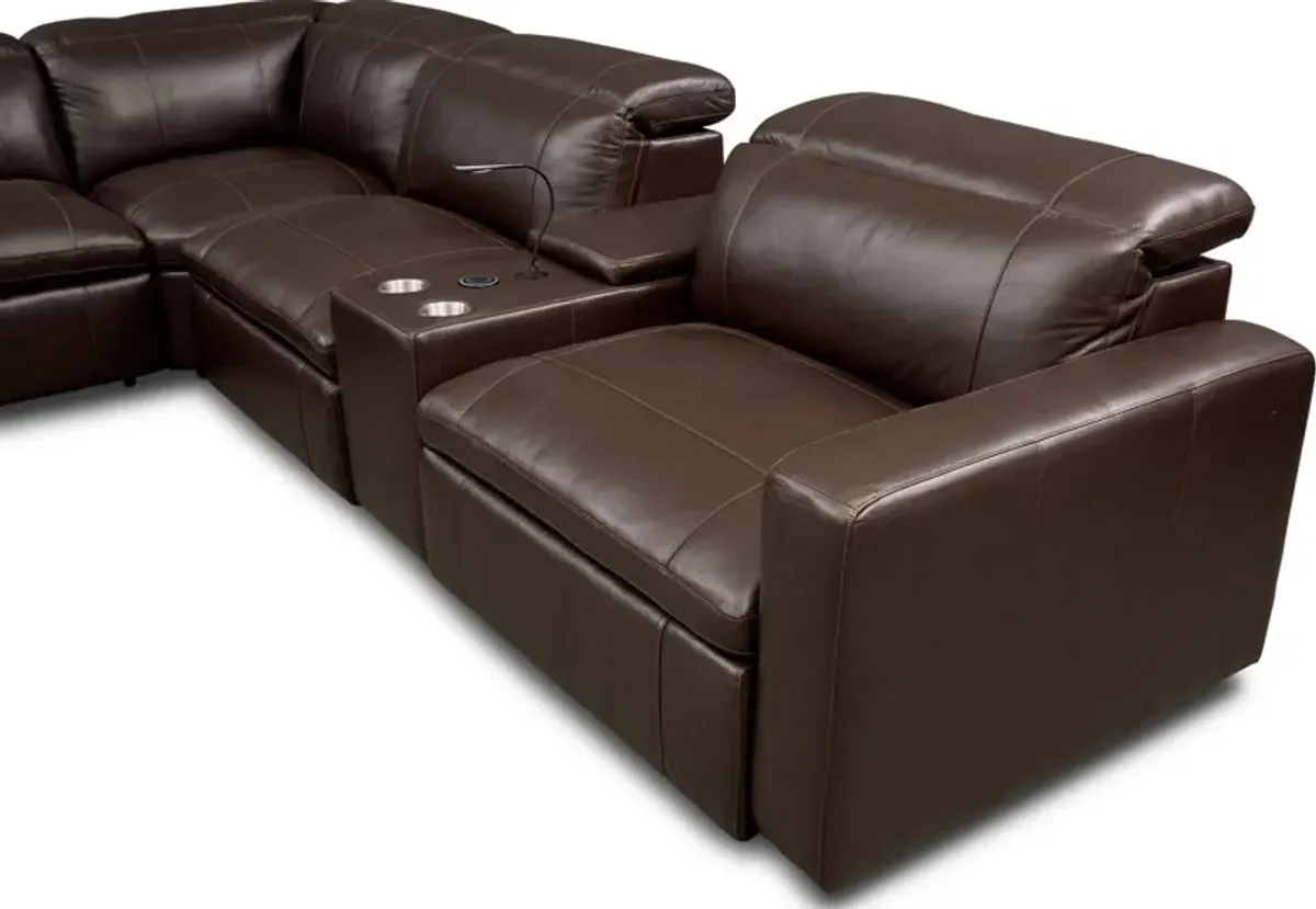 Happy 6-Piece Dual-Power Reclining Sectional with 3 Reclining Seats - Brown