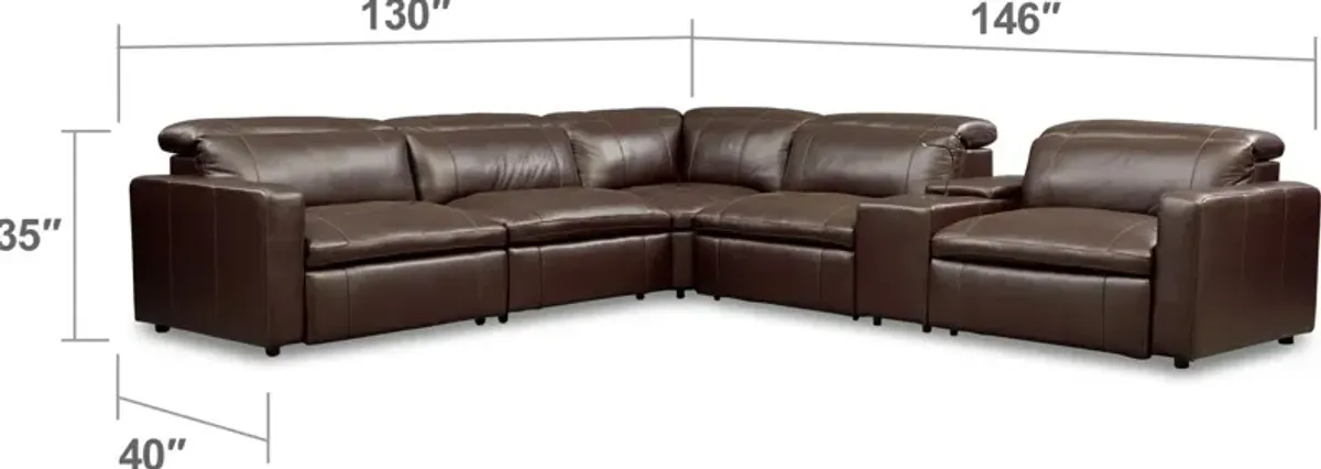 Happy 6-Piece Dual-Power Reclining Sectional with 3 Reclining Seats - Brown