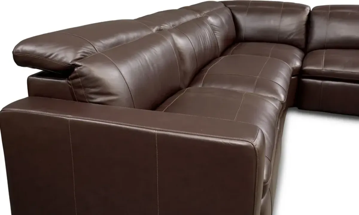 Happy 6-Piece Dual-Power Reclining Sectional with 3 Reclining Seats - Brown