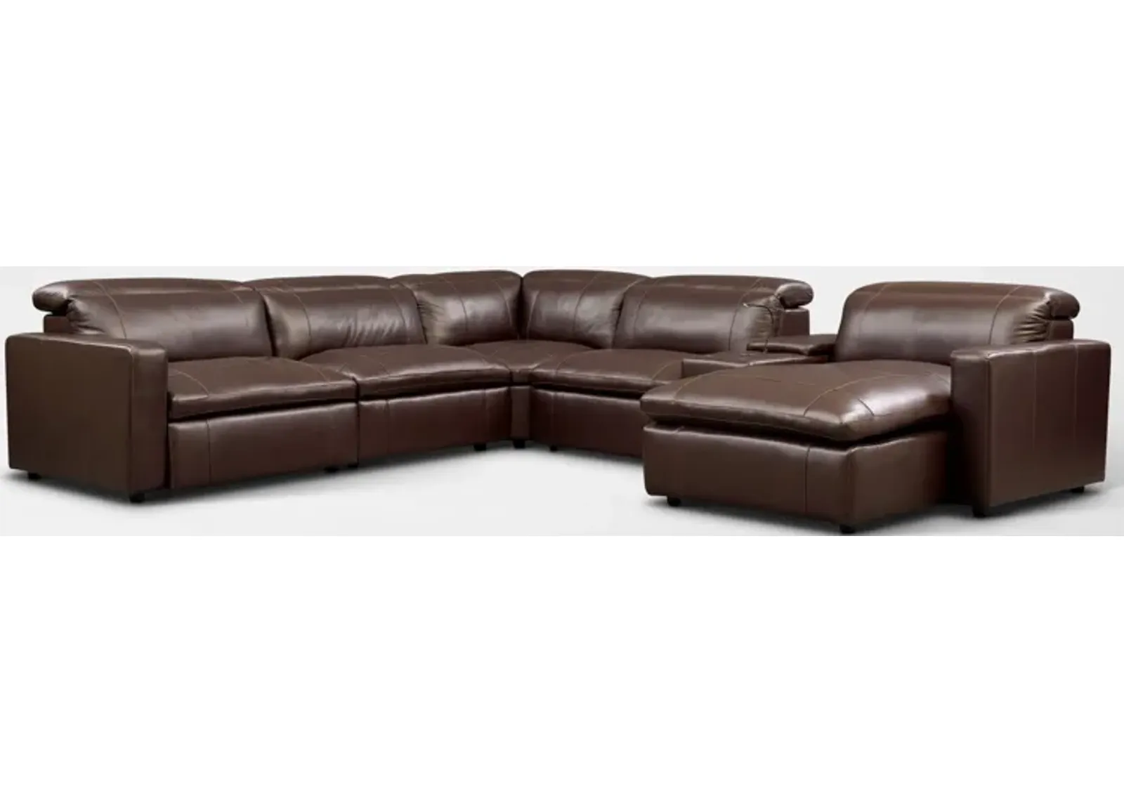 Happy 6-Piece Dual-Power Reclining Sectional with Right-Facing Chaise and 2 Reclining Seats - Brown