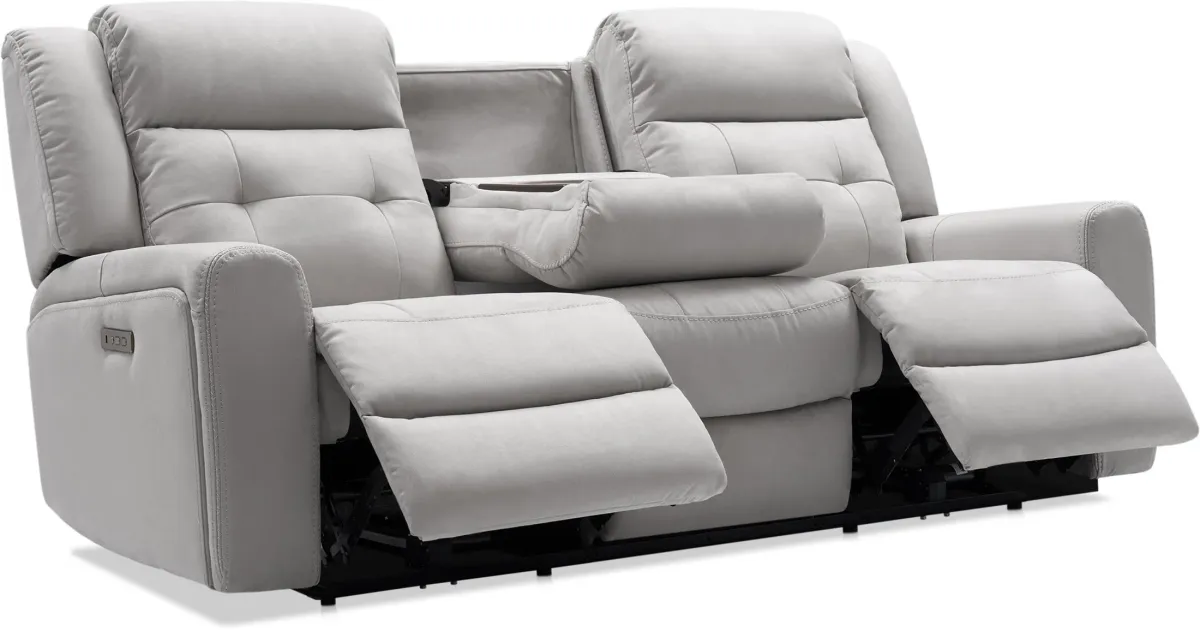 Damen Dual-Power Reclining Sofa with Drop-down Table - Light Gray