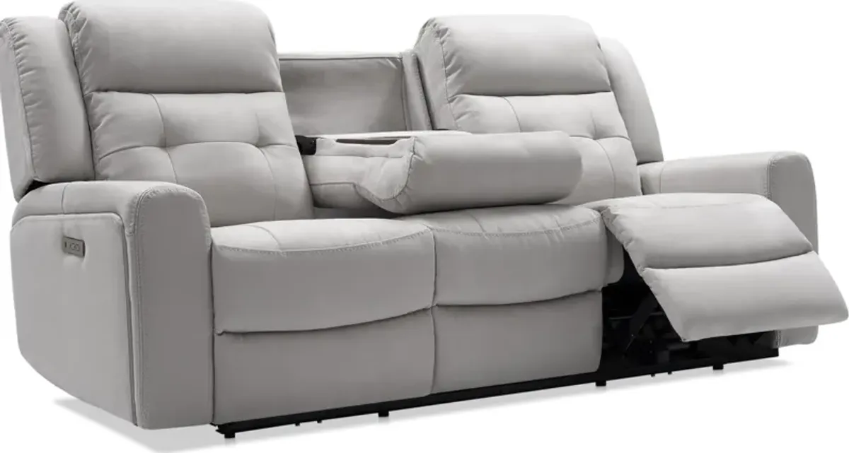 Damen Dual-Power Reclining Sofa with Drop-down Table - Light Gray