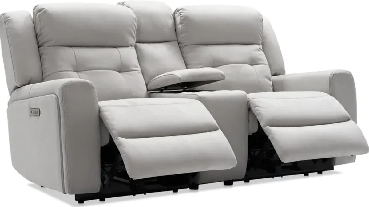 Damen 3-Piece Dual-Power Reclining Loveseat with Console - Light Gray